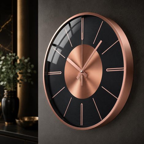 Horloge murale moderne silencieuse et sans tic-tac - Fonctionne avec piles - Pour salon, chambre à coucher, cuisine, bureau, décoration d'intérieur (échelle or rose) - 30,48 cm (1/5)