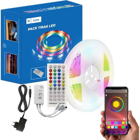 IluminaShop - Kit Tira LED 13W 24V SMD5050 16LED/m RGB IP20 con Mando + App + Fuente de Alimentacion (15 Metros) (1/4)