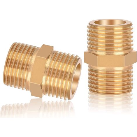 Mamelon Double 1/2 pouce Filetage Extérieur en Laiton, Double Mâle Joint de Tuyau Fileté avec Hexagone AG/AG 2 pièce pour Raccord de Tuyau (1/5)