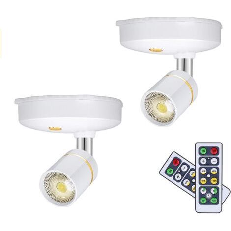 Cordless Spotlights Battery Operated Picture Lights Mini Accent Lights Dimmable Indoor LED Spotlight Remote Control on Any Wall Rotatable Warm Wall Light (2 Pack) (1/5)