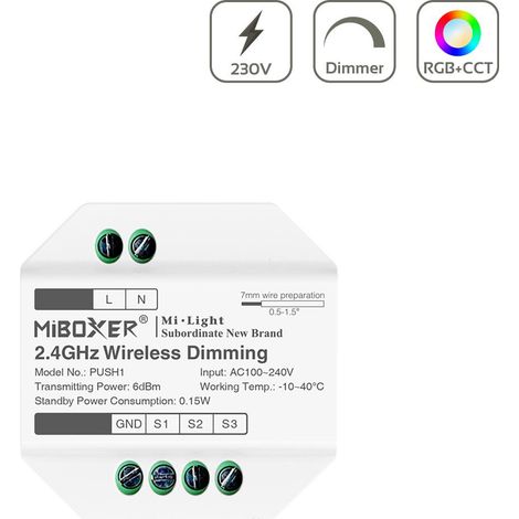 MiBoxer RGB+CCT Funkdimmer für 2.4GHz LED Lampen und Controller für Unterputzdosen PUSH1 (1/4)