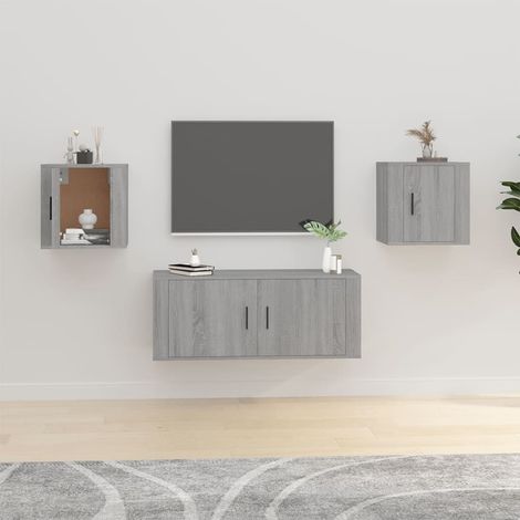 2 pcs Meubles TV muraux, Banc TV, Meuble TV suspendu, Lowboard Sonoma gris 40x34,5x40 cm YHJ77977 (1/5)