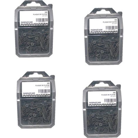 4 Coques de 100 Vis Plaque de Plâtre Tête Trompette Phillips 3.5 x 35 mm - Phosphaté Noir - D-Work