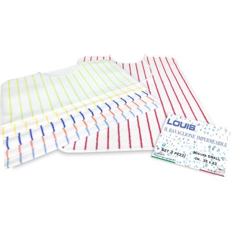 SET DI 3 BAVAGLIONE ADULTO impermeabile LOUIS © bavaglio con LACCI antimacchia misura SMALL completo di sacco per il lavaggio 3 PEZZI colori UOMO