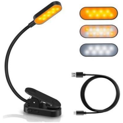 Lampe De Lecture - Led Rechargeable - 9 Niveaux De Luminosité - 3 Températures De Couleur - Col Flexible 360° - 1 Pièce