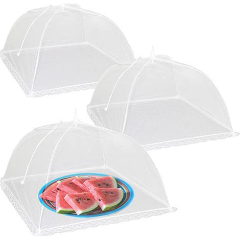 Lot de 3 cloches de protection alimentaire en gaze blanche de 45 cm (18 pouces), pliables, pour la cuisine. (1/5)