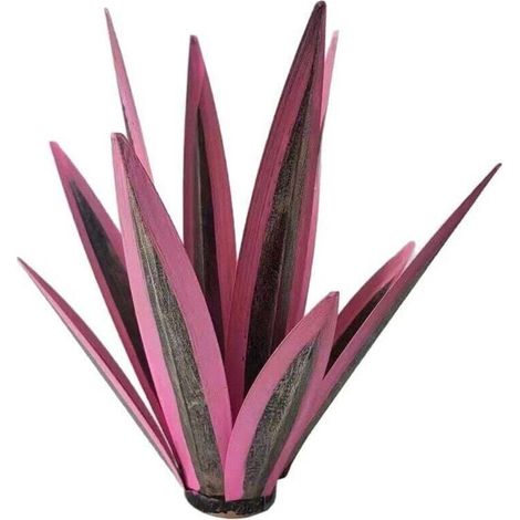 SABIR Ornement de jardin en métal et agave - Sculpture rustique en métal - Statue de jardin rustique - 35 cm 9 feuilles (rose) (1/4)