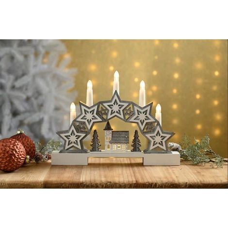 Lit Star and Village Christmas Candle Bridge Battery Operated - 32cm