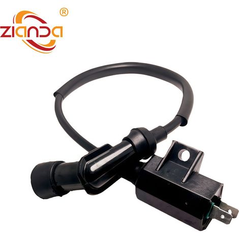 High-voltage ignition coil for motorcycles, compatible with Suzuki LT-F250 Ozark 250 quads/SSVs from 2014 onwards.