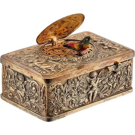 European 3D embossed music box, mechanical singing bird, automaton, antique wind-up music box, collectible (1/5)