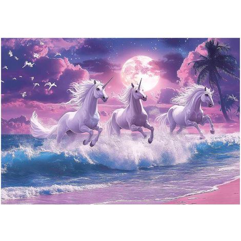 Papier peint mural licorne cheval plage enfant intissé grand format design intérieur chambre enfant pas cher 150x105 cm (1/5)