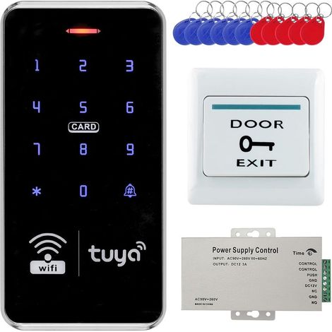 Kit de système de contrôle d'accès, Clavier RFID étanche IP68, Serrure électrique à Boulon de 150/150 kg, 10 Porte clés (1/5)