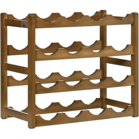 Bamboo Wine Rack for 16 Bottles, 4-Tier Water Bottle Organizer, Stylish Countertop Display Shelf for Home Bar, Brown Finish