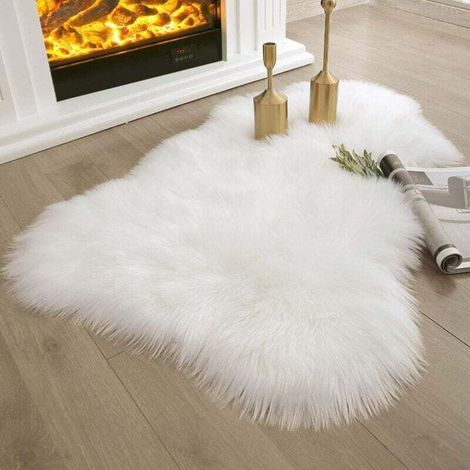 Tapis Ultra Doux Faux Mouton Blanc Moelleux pour Chambre Salon 2 x 3 Pieds - (1/4)