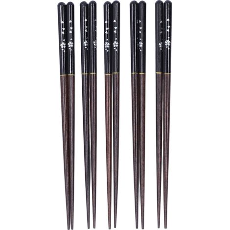 Lot de 5 paires de baguettes Phoebe Zhennan imprimées, réutilisables, 23 cm de long, compatibles avec la vaisselle japonaise, noir. (1/5)