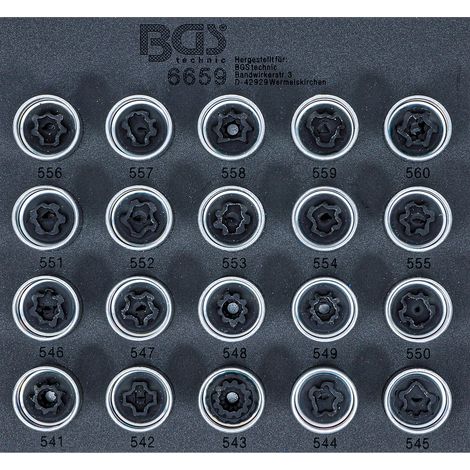 Bgs Technic – Jeu de douilles antivol pour jantes Volkswagen – 20 douilles hexagonales 17 mm – Dimensions 541-560 – Kit professionnel mécanique - VAG 541-560