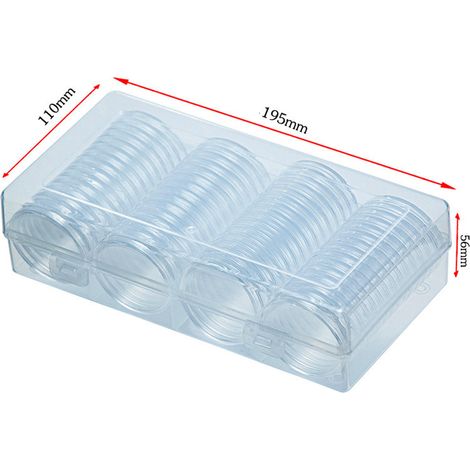 Boîte de rangement ronde de 41 mm pour 60 capsules porte-pièces de monnaie, en plastique, avec boîte de rangement extérieure. (1/5)