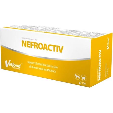 Suplemento VetFood NefroActiv para perros y gatos que favorece la salud renal (120 cápsulas)
