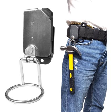 Porte-marteau pour ceinture - 1 pièce - Alliage d'aluminium et plastique - Fixation sécurisée outils - Artisans et bricoleurs - Noir 50mm (1/5)
