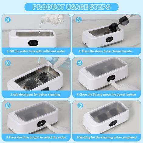 Nettoyeur ultrasonique 40W 49000HZ - 1, 640ml 3modes minuterie 360° lunette bijoux dentiers - Blanc Aucuneary (1/5)