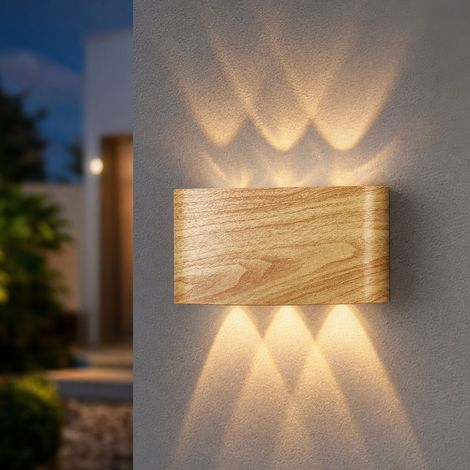 Applique murale LED extérieure étanche IP54 double tête design bois massif éclairage haut bas pour jardin terrasse balcon entrée (1/4)