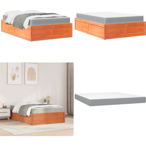 Lit avec matelas cire marron 140x190 cm bois massif de pin - Lit Plateforme - Lit Double - Lit En Bois Massif - Lit Brun - Matelas Ressorts Ensachés - Home & Living (1/5)