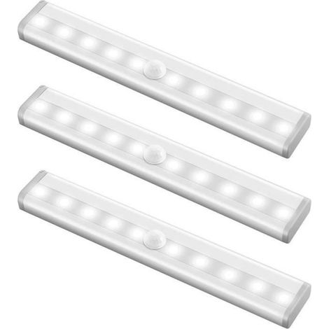 Lampe Detecteur Mouvement - 10 LED - Capteur Infrarouge 3 m - Autonomie 4 h - Rechargeable USB - Blanc Froid - 3 Pièces (1/4)