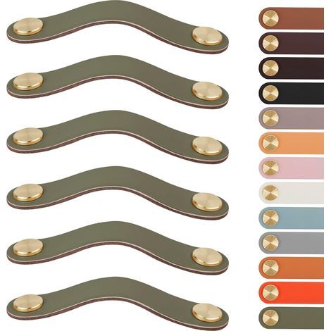 Lot de 6 Poignée Cuir, Simili Cuir Doré Vert, Tiroir Meuble Cuisine Salle de Bain, Fixation 128mm (1/5)