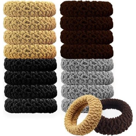 Élastiques à Cheveux - Femme - 16 Pièces - Coton Doux - 4 Couleurs - Bonne Élasticité (1/4)