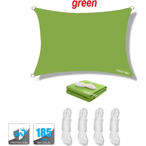 (Vert, 200x300cm) Voile d'ombrage imperméable, résistante aux UV, adaptée aux patios, jardins, cours, etc., avec anneau en D. (1/4)