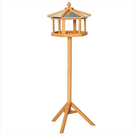 Cage pour oiseaux Nichoir en bois sur pied avec mangeoire et toit (1/5)