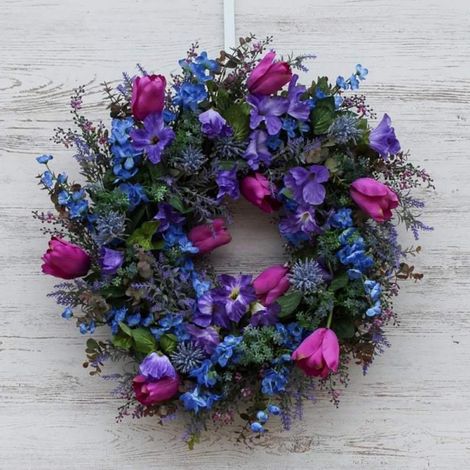 Couronne En Lavande Artificielle - 35 Cm - Pour Porte D'Entrée Mur Extérieur Intérieur - Décoration Annuelle - 1 Pièce (1/5)