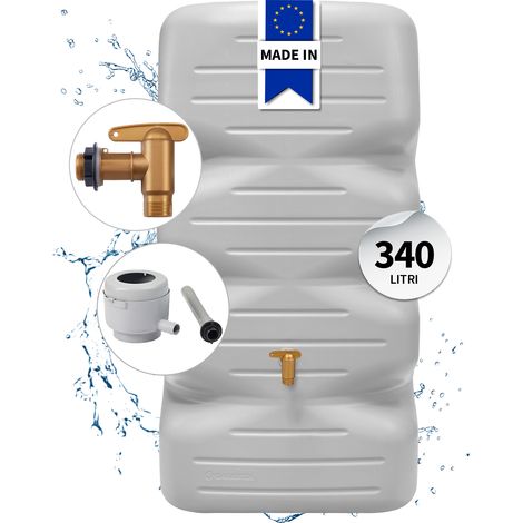 GARANTIA CUBUS serbatoio da giardino set completo 340 litri grigio cemento incl. rubinetto in plastica e raccordo pluviale