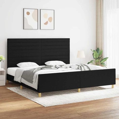 Lit double pour adulte avec tête de lit - Cadre de lit Noir 200x200 cm Tissu BV766463 - BonneVie (1/5)