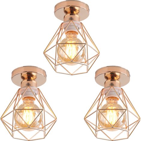 NORCKS Plafones De Estilo Retro, Pantalla Metálica Tipo Jaula, E27, Ø16 cm, Para Uso En Interiores, Oro, 3PCS (1/5)