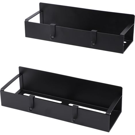 2 pièces porte-épices aimanté pour réfrigérateur en acier carbone noir, étagère magnétique puissante avec 4 crochets amovibles, rangement pots bocaux cuisine (1/5)