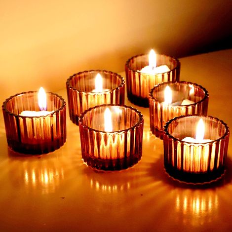 Lot de 12 Petits photophores en Verre ambré Marron 5,1 x 3,6 cm - Décoration d'intérieur - Photophore Transparent pour centres de Table et décoration de Mariage (1/5)
