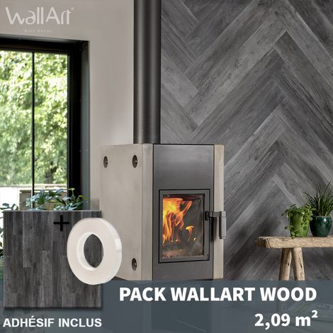 Wallart – Panneau décoratif mural pvc adhésif imitation bois noir – Installation rapide – Mur effet bois texturé – 2,09m² (1/5)