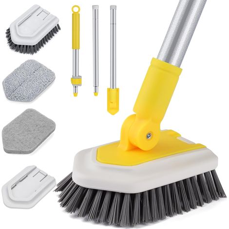 Brosse de Nettoyage Salle de Bain avec Manche Télescopique 128cm 3 en 1 Brosse Baignoire Nettoyage Balai Brosse à Recurer, Éponge, Microfibre pour Carrelage Sol Douche Mur (1/5)