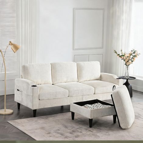 Canapé modulable beige 4 places avec pouf de rangement (1/5)