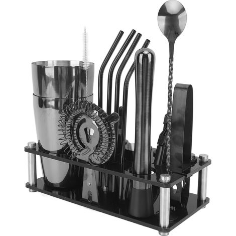 Cocktail-Shaker-Set, leicht zu reinigen, schwarzer Edelstahl, Acryl, Cocktail-Bar-Shaker, Barkeeper-Werkzeuge zum Mixen von Getränken (1/5)