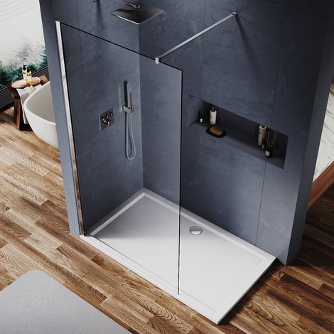 ELEGANT Walk in Shower Enclosure 6mm Tempered Safety Glass 800mm Shower Screens with 1200x800mm SMC Tray, Waste Trap
