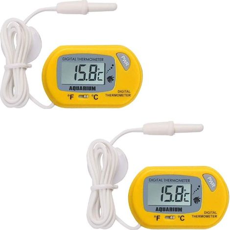 Thermomètre numérique LCD pour aquariums et terrariums (Lot de 2) — Jaune, avec affichage numérique