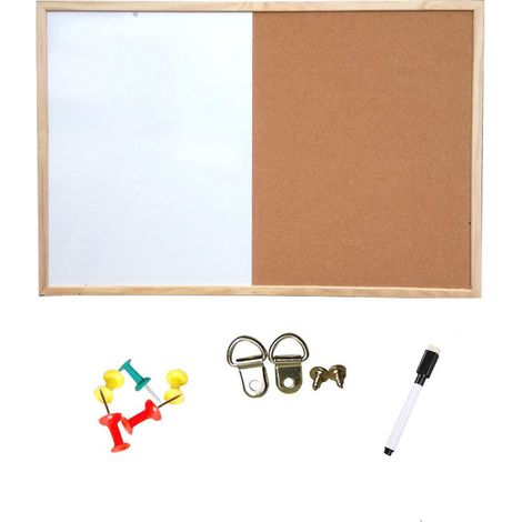 Tableau Blanc Et Tableau À Punaises Combiné - 30 x 40 cm - Bureau Maison Salle De Classe - 1 Pièce