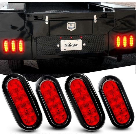 Feux arrière ovales rouges à LED de 15 cm (6 pouces) pour remorque, lot de 4 (10 LED), avec œillets et bouchons encastrés, étanches IP67, feux stop, frein et clignotants pour remorque, camping-car et (1/5)