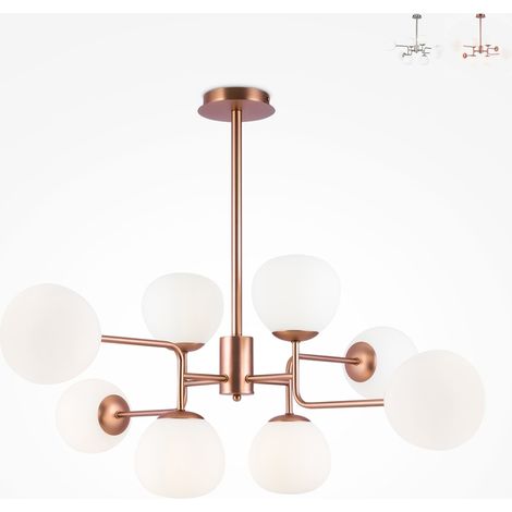 Un lustre moderne conçu par Erich Mettoni, composé de huit sphères en verre blanc. (1/5)