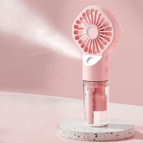 Mini ventilateur brumisateur rechargeable USB avec 4 vitesses de ventilation réglables, diffuse une brume d'eau - rose (1/5)