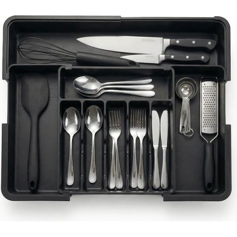 Grand Organisateur De Tiroir À Couverts, Porte-Utensiles Étendu, Plateau À Couverts Ajustable, Rangement Plastique Pour Fourchettes Et Couteaux, 56  48  5cm (1/5)