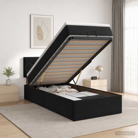 vidaXL Lit ottoman avec matelas Noir 90 x 190 cm Velours (1/5)