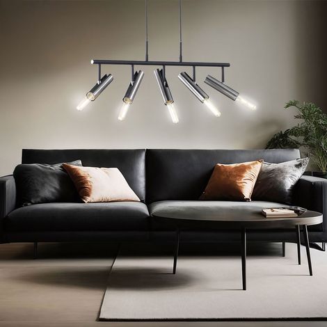 Suspension lampe suspension spot bar lumière salle à manger lampe salon, 5 spots flamme mobile, métal noir nickel mat, 5x douilles E27, HxLxP 140x80x17cm (1/5)